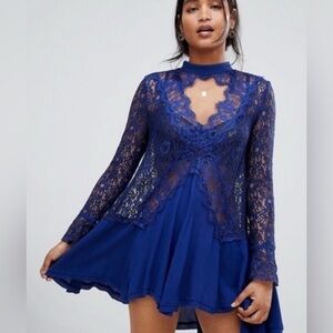 NEW FREE PEOPLE "TELL TALE" Pieced Lace Tunic Mini Dress  XS